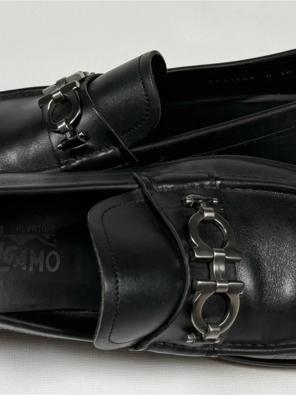 Salvatore Ferragamo Black Leather Loafers with Silver Bit